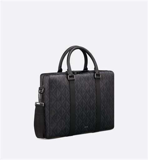 Dior Lingot Briefcase Black CD Diamond Canvas and Smooth 